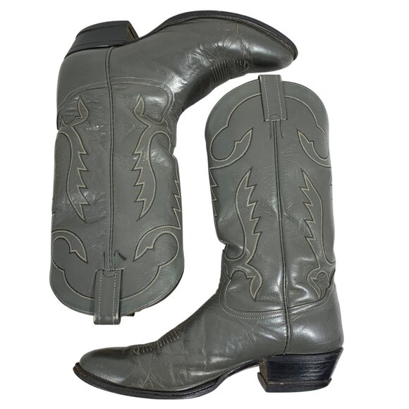 Vintage TONY LAMA Gray Embroidered Western Cowboy Boots 5407 Mens Size 11D - Picture 4 of 12